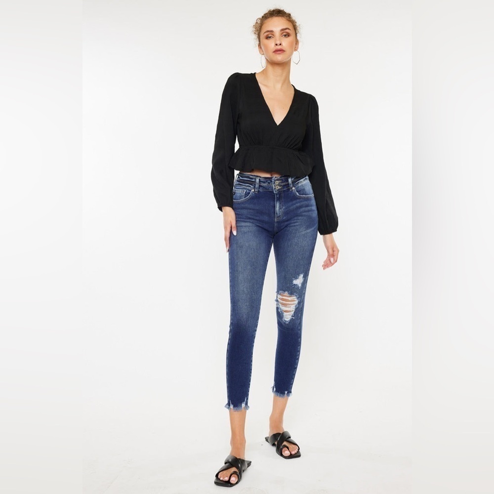 KANCAN HIGH WAISTED JEANS size 5 cropped dark wash denim cropped skinny ankle - Picture 3 of 9